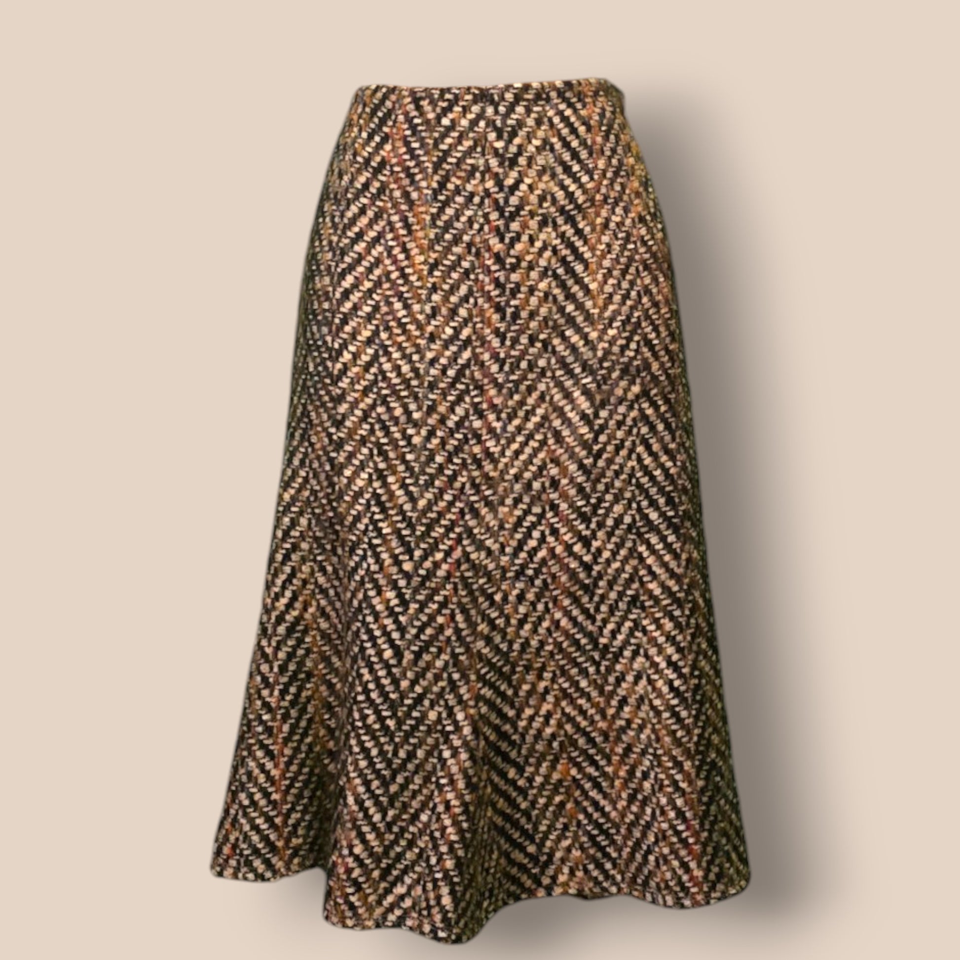 Caroline Charles London Vintage Brown Herringbone Skirt UK 16 US 12 EU 44 Timeless Fashions