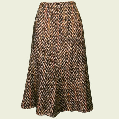 Caroline Charles London Vintage Brown Herringbone Skirt UK 16 US 12 EU 44 - Timelessfashions