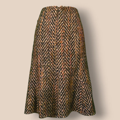 Caroline Charles London Vintage Brown Herringbone Skirt UK 16 US 12 EU 44 Timeless Fashions