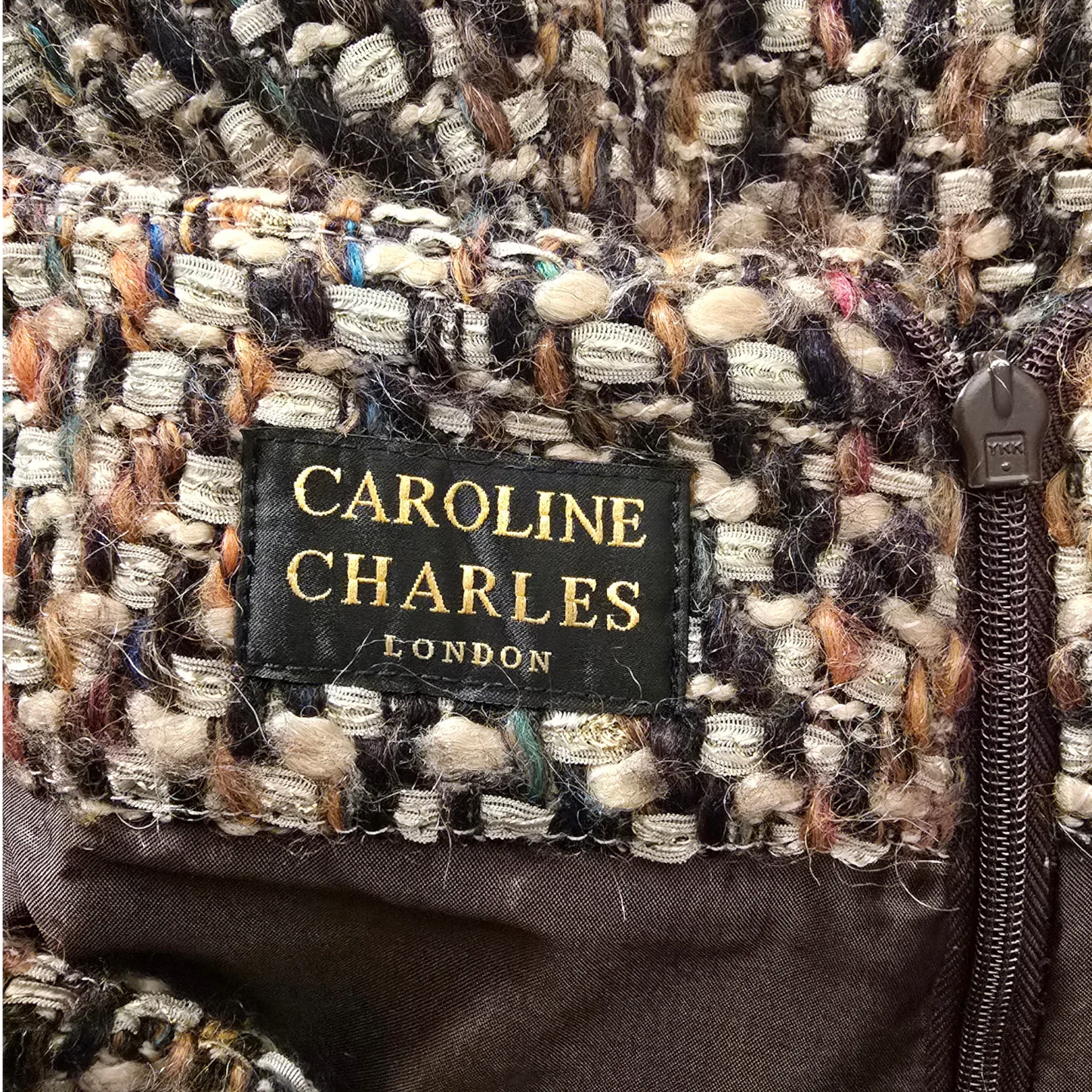 Caroline Charles London Vintage Brown Herringbone Skirt UK 16 US 12 EU 44 - Timelessfashions