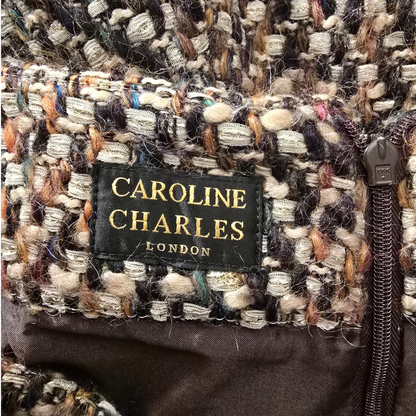 Caroline Charles London Vintage Brown Herringbone Skirt UK 16 US 12 EU 44 - Timelessfashions