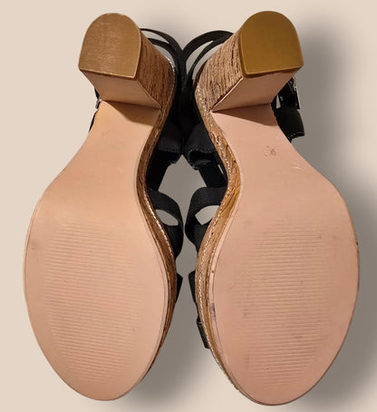 Carvela Black Criss Cross Cork Block Heel Sandals UK 7 EU 40 Timeless Fashions
