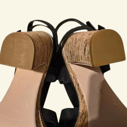 Carvela Black Criss Cross Cork Block Heel Sandals UK 7 EU 40 - Timelessfashions