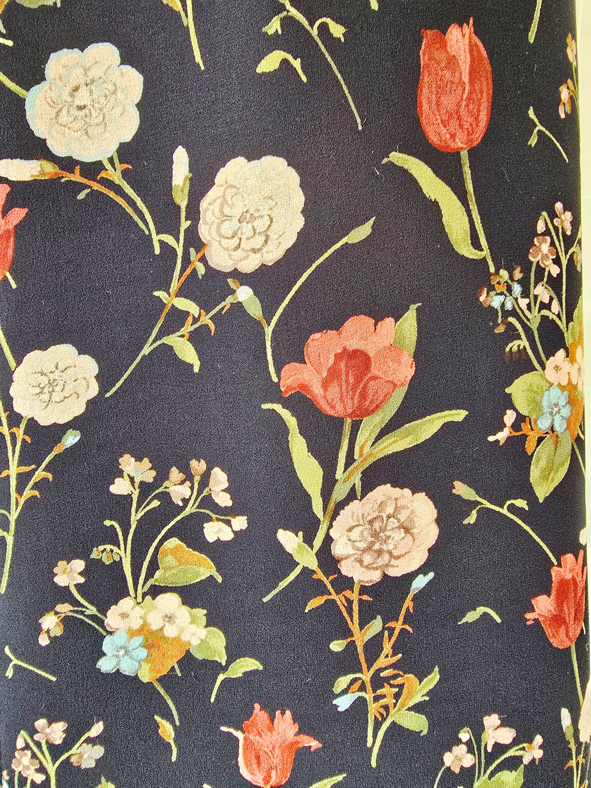 Caroline Charles Vintage Black Floral Midi Silk Skirt UK 14 EU 10 US 42 Timeless Fashions