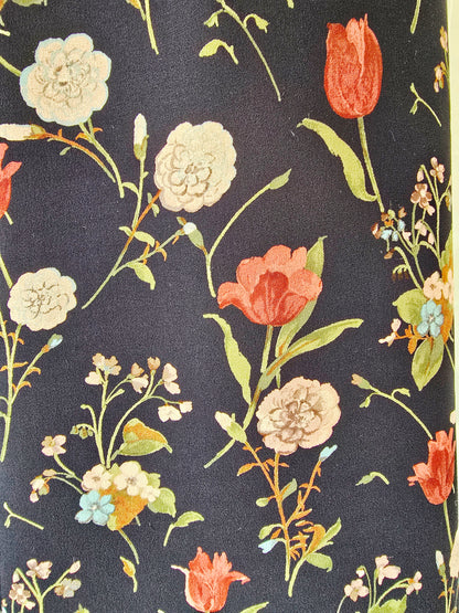 Caroline Charles Vintage Black Floral Midi Silk Skirt UK 14 EU 10 US 42 Timeless Fashions