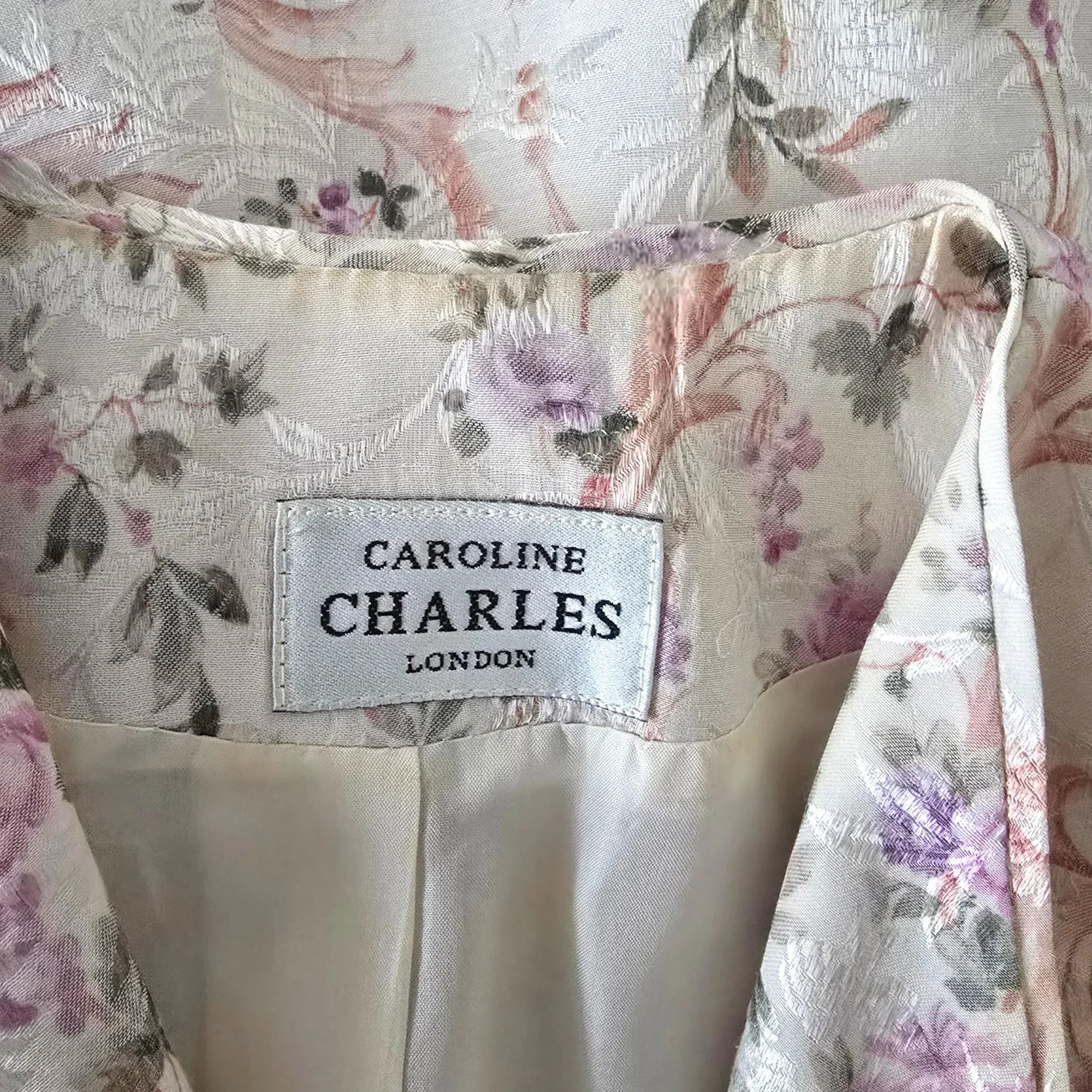 Caroline Charles White Floral Longline Jacket UK 8 US 4 EU 34 - Timelessfashions