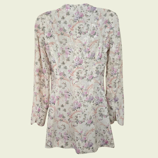Caroline Charles White Floral Longline Jacket UK 8 US 4 EU 34 - Timelessfashions