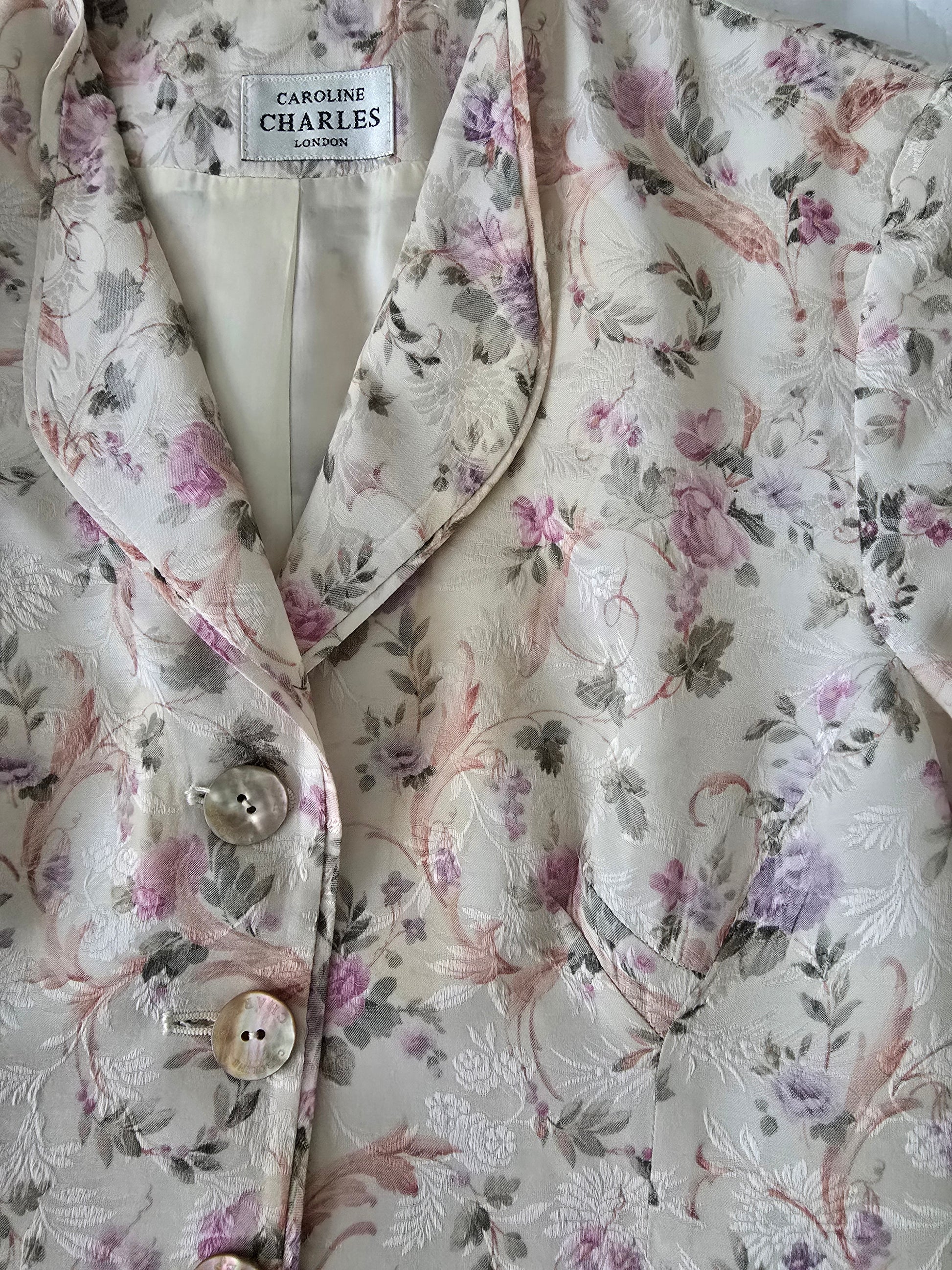 Caroline Charles Silk Floral Longline Jacket UK 8 US 4 EU 34 Timeless Fashions