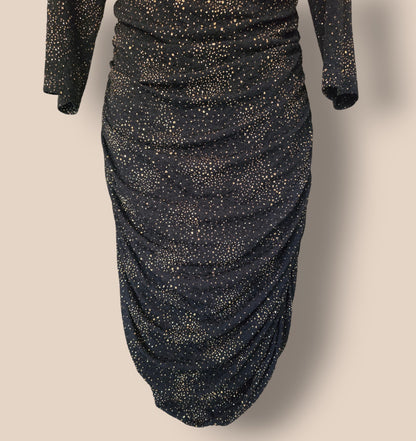Damsel In A Dress Black And Gold Ruched Bodycon Dress UK 14 US 10 EU 42 Timeless Fashions