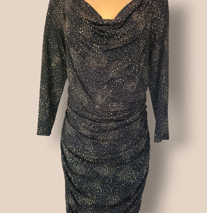 Damsel In A Dress Black And Gold Ruched Bodycon Dress UK 14 US 10 EU 42 Timeless Fashions