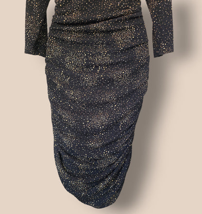 Damsel In A Dress Black And Gold Ruched Bodycon Dress UK 14 US 10 EU 42 Timeless Fashions