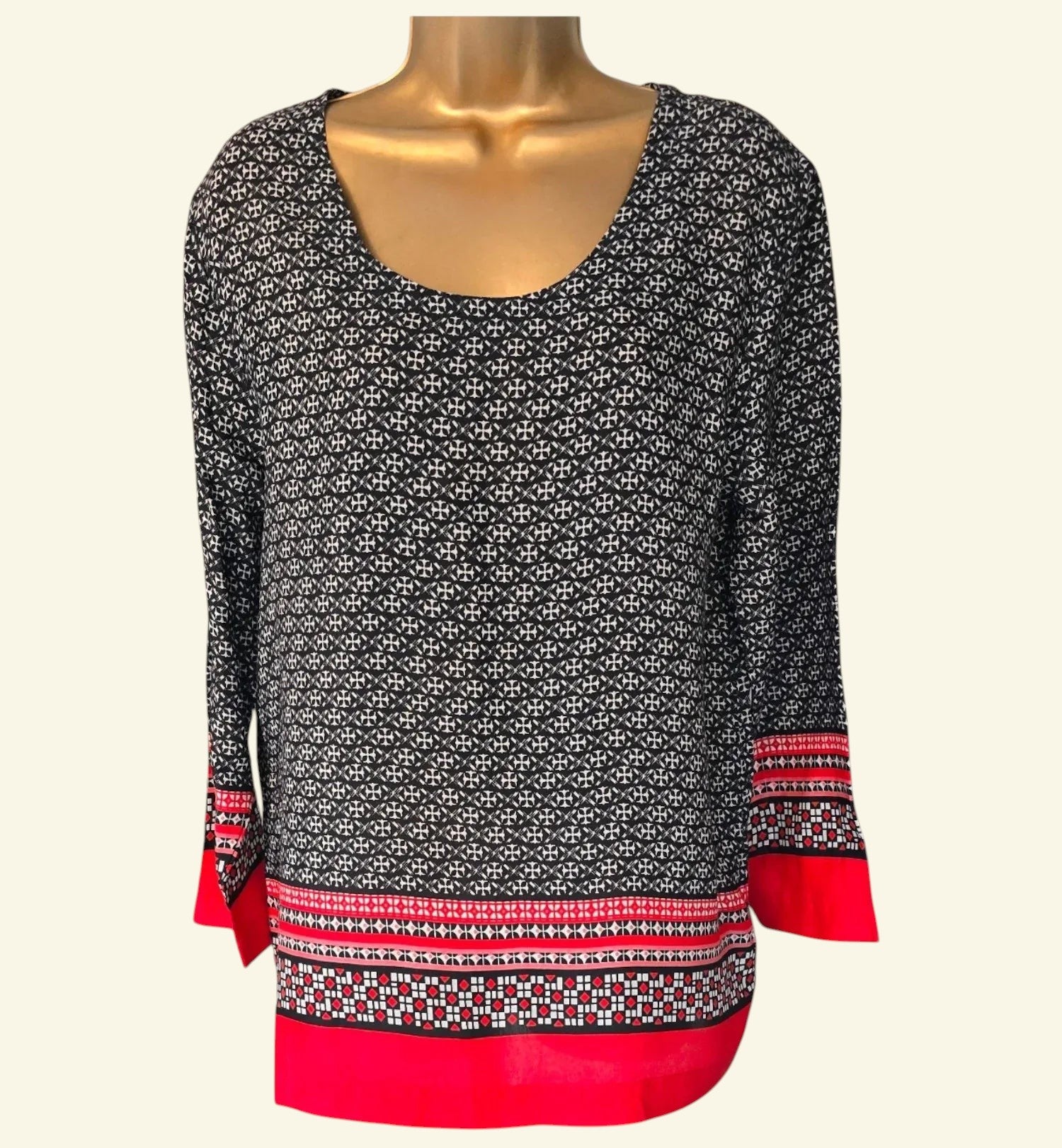 Masai Clothing White Black & Red Daiva Print Top UK 12 US 8 EU 40 - Timelessfashions