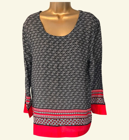 Masai Clothing White Black & Red Daiva Print Top UK 12 US 8 EU 40 - Timelessfashions
