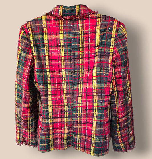 Caroline Charles Gibson Tartan Silk Jacket UK 16 US 10 EU 44 Timeless Fashions