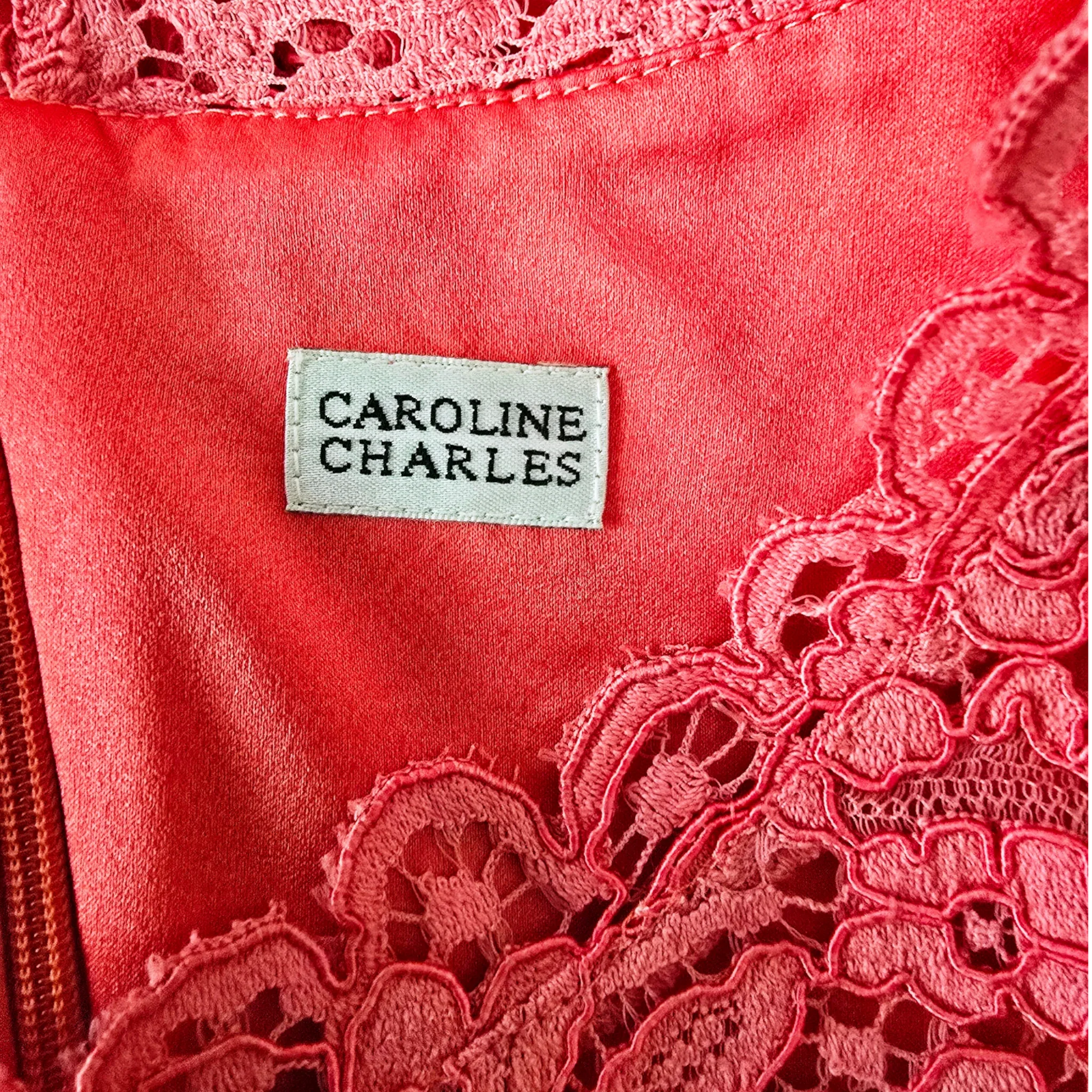 Caroline Charles Coral Lace Dress UK 14 US 10 EU 42 - Timelessfashions