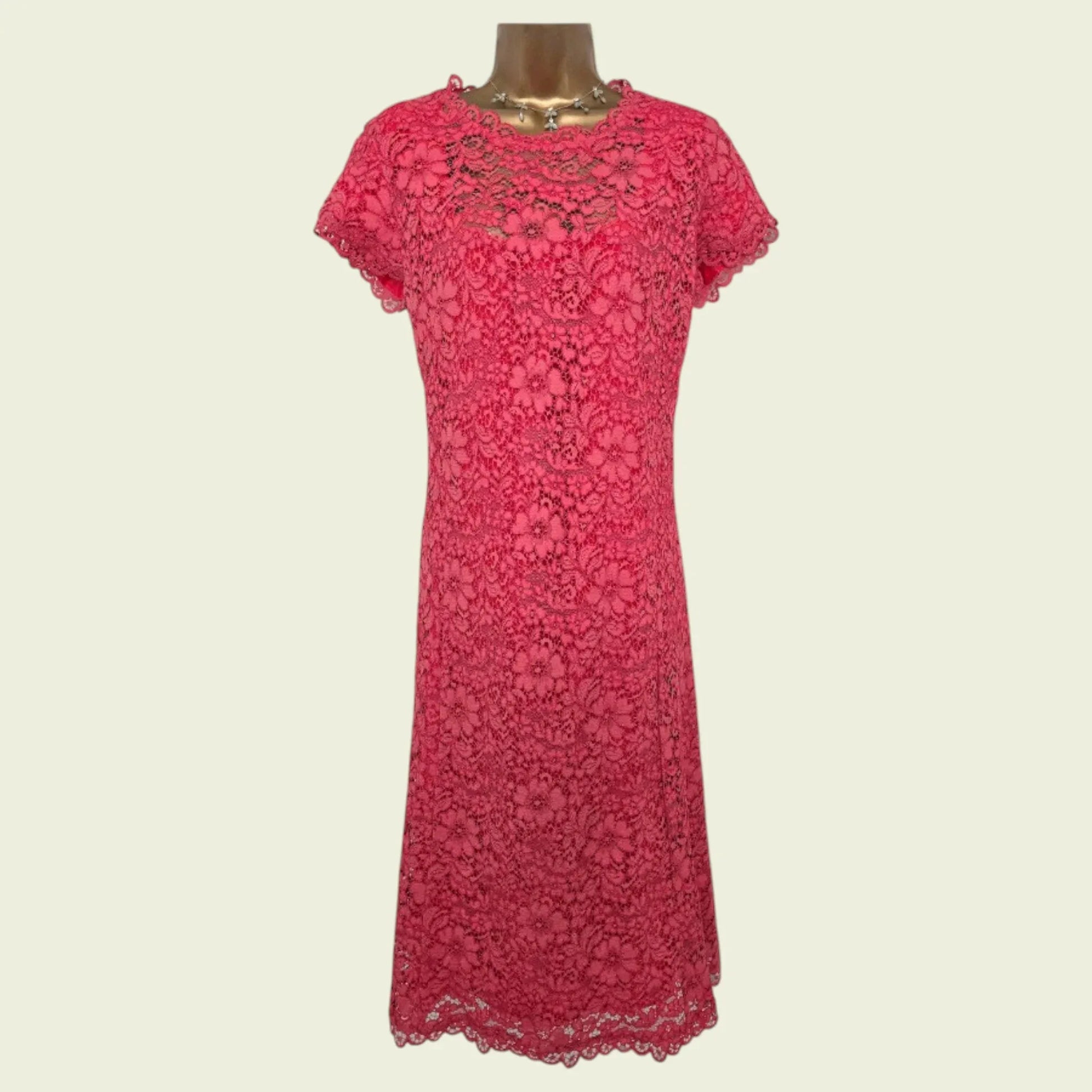 Caroline Charles Coral Lace Dress UK 14 US 10 EU 42 - Timelessfashions