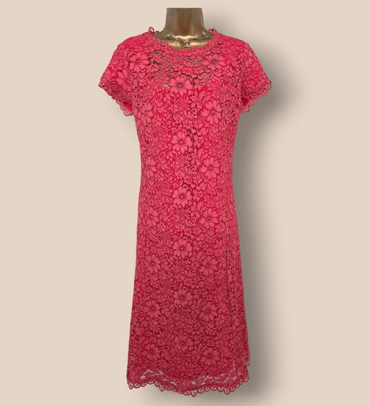 Caroline Charles Coral Lace Dress UK 14 US 10 EU 42 Timeless Fashions
