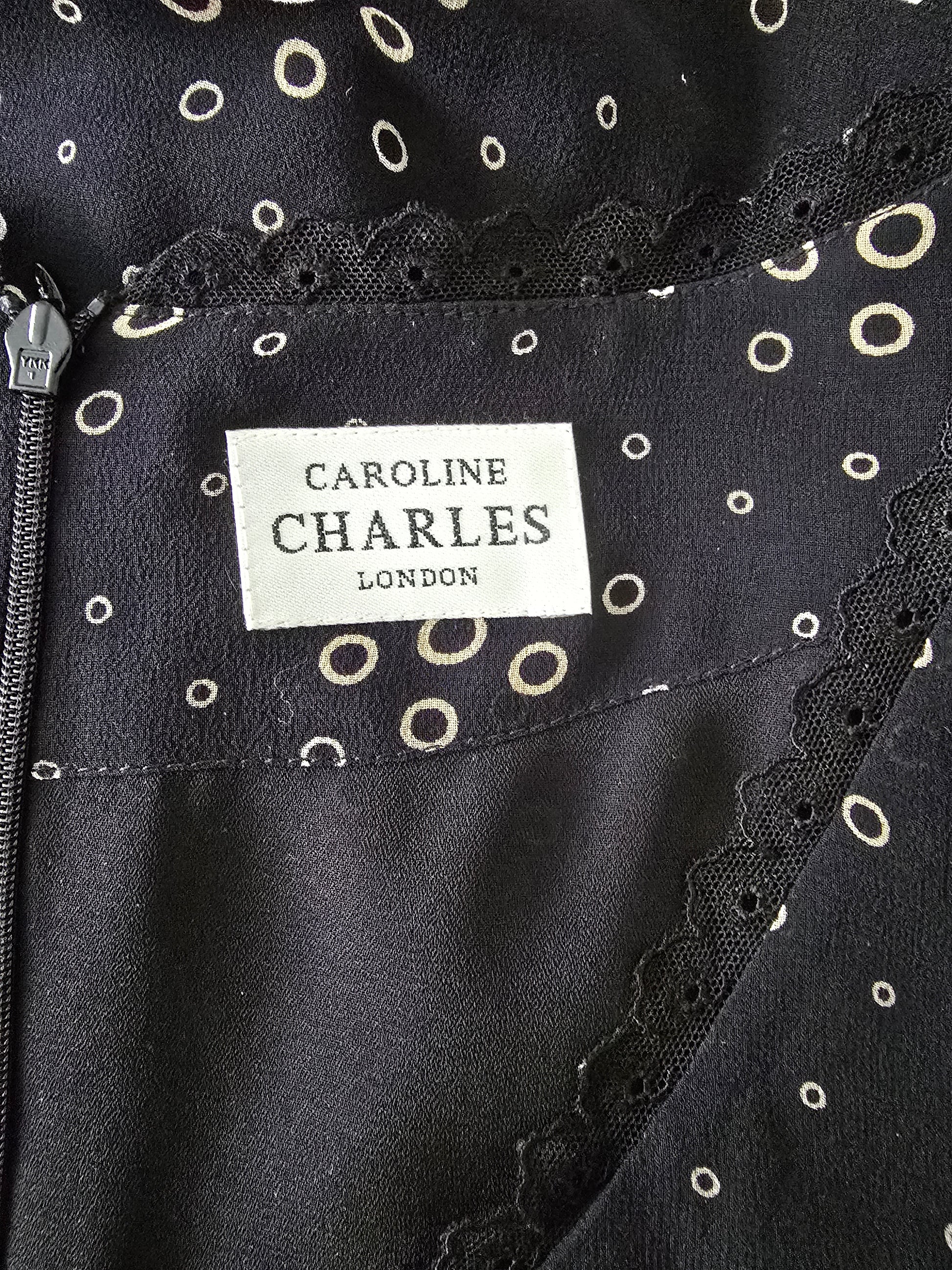 Caroline Charles Black And Gold Fully Lined Silk Dress UK 16 US 12 EU 44 Timeless Fashions