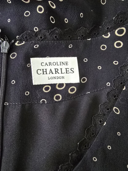 Caroline Charles Black And Gold Fully Lined Silk Dress UK 16 US 12 EU 44 Timeless Fashions