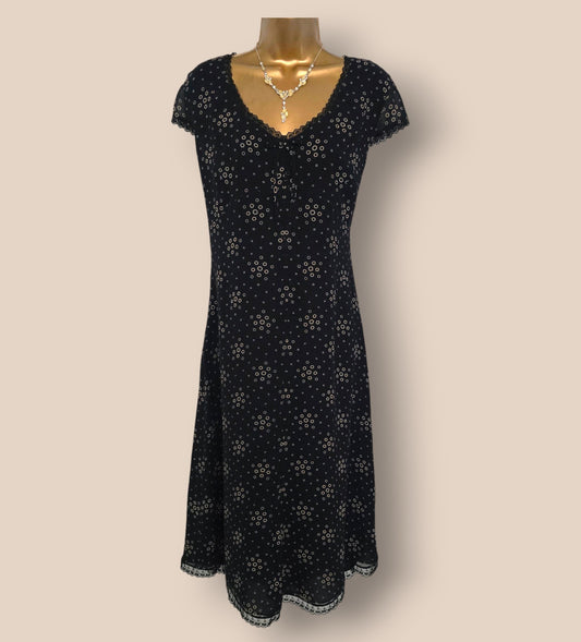 Caroline Charles Black And Gold Fully Lined Silk Dress UK 16 US 12 EU 44 Timeless Fashions