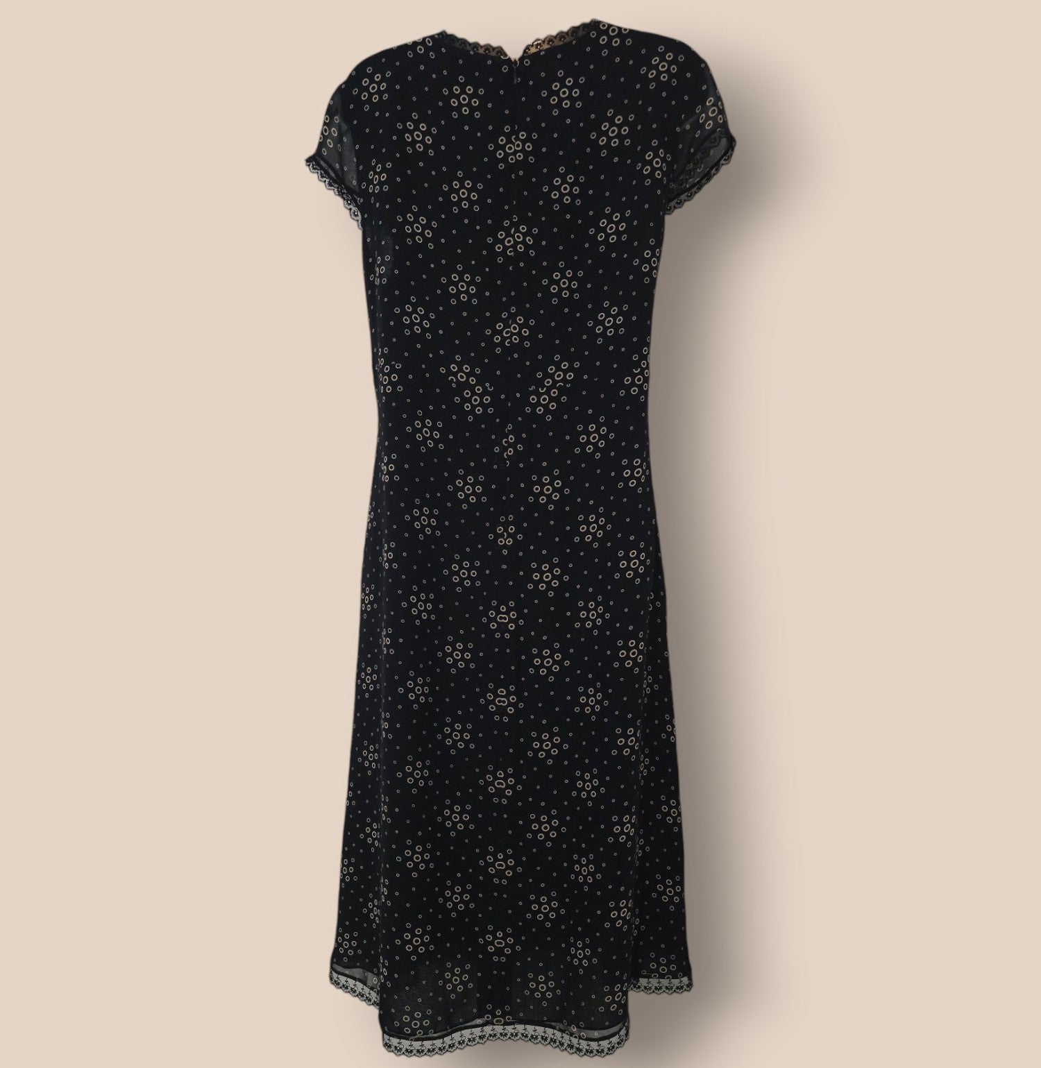 Caroline Charles Black And Gold Fully Lined Silk Dress UK 16 US 12 EU 44 Timeless Fashions