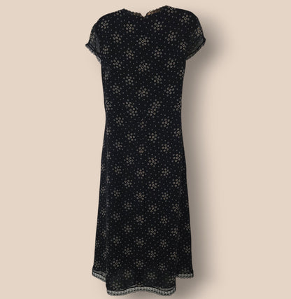 Caroline Charles Black And Gold Fully Lined Silk Dress UK 16 US 12 EU 44 Timeless Fashions