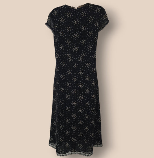 Caroline Charles Black And Gold Fully Lined Silk Dress UK 16 US 12 EU 44 Timeless Fashions