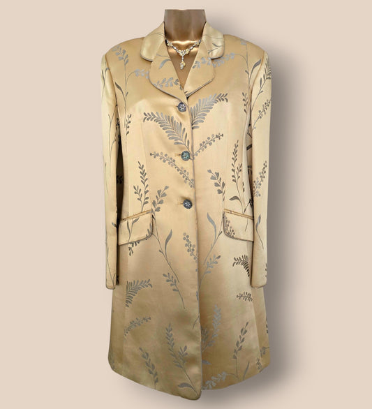 Caroline Charles Gold Embroidered Oriental Style Long Line Jacket UK 12 US 8 EU 40 Timeless Fashions