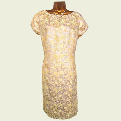 Caroline Charles Gold Jacquard Dress And Jacket UK 18 US 14 EU 46 - Timelessfashions