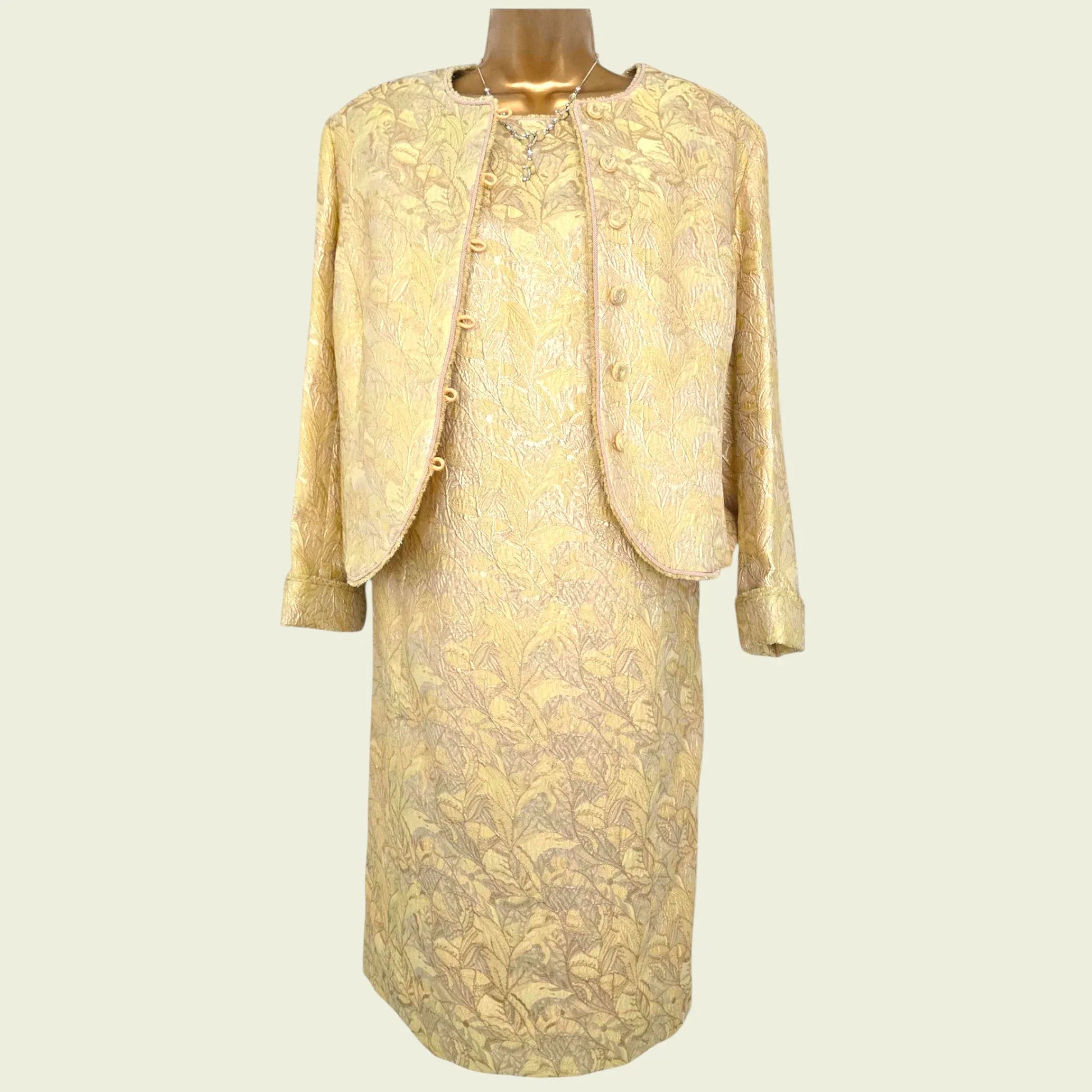 Caroline Charles Gold Jacquard Dress And Jacket UK 18 US 14 EU 46 - Timelessfashions
