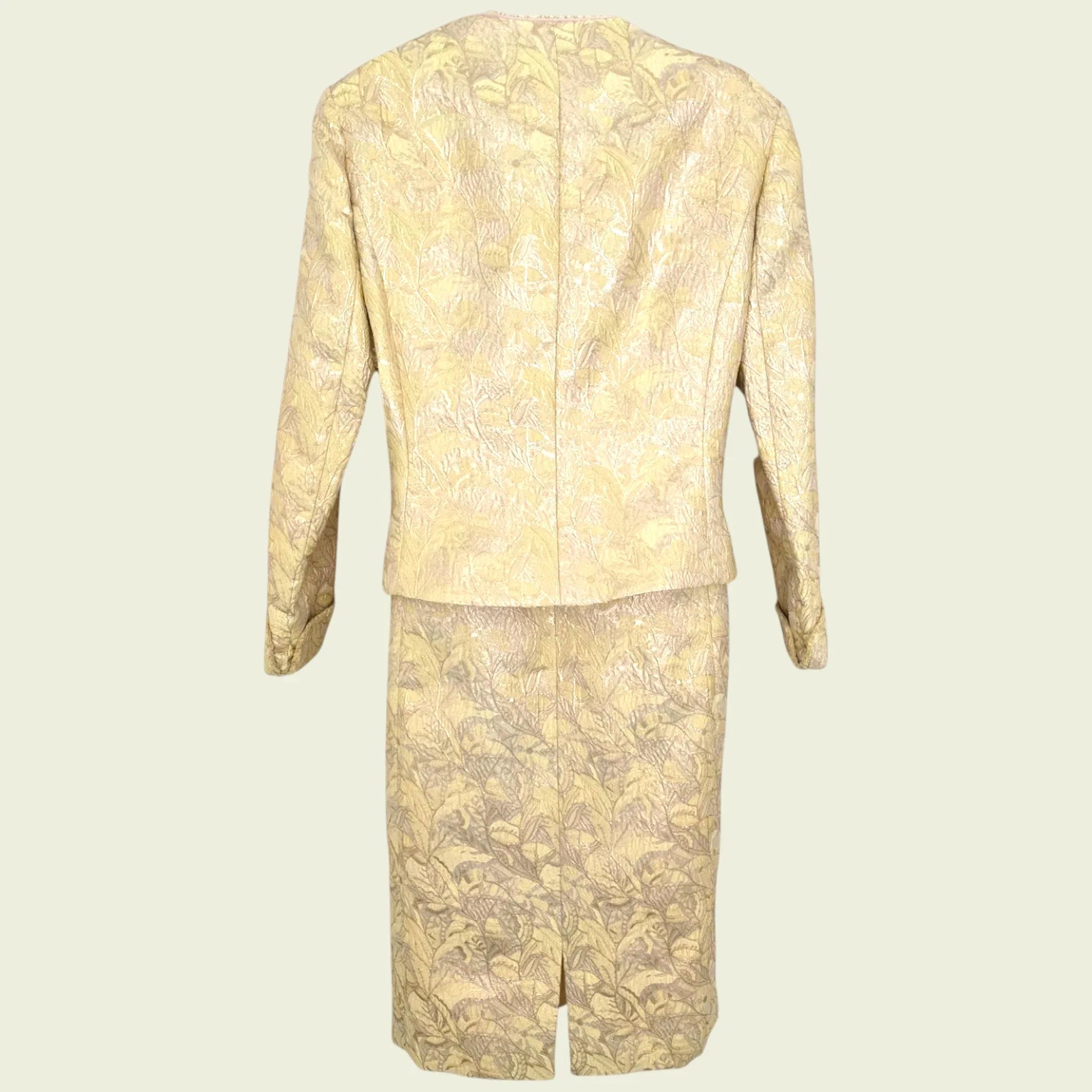 Caroline Charles Gold Jacquard Dress And Jacket UK 18 US 14 EU 46 - Timelessfashions