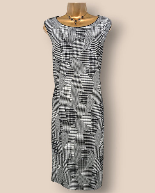 Caroline Charles Black And White Patchwork Style Dress UK 14 US 10 EU 42 Timeless Fashions
