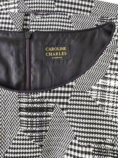 Caroline Charles Black And White Patchwork Style Dress UK 14 US 10 EU 42 Timeless Fashions