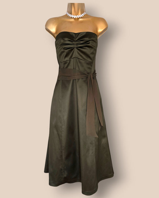 Coast Olive Green Satin Strapless Special Occasion Dress UK 16 US 12 EU 44 Timeless Fashions
