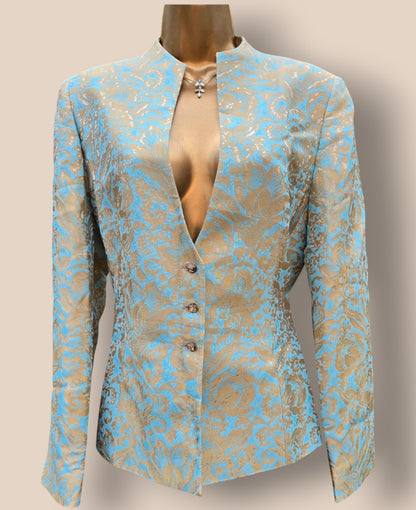 Brunella Jacquard Blue And Gold Jacket UK 16 US 12 EU 44 Timeless Fashions