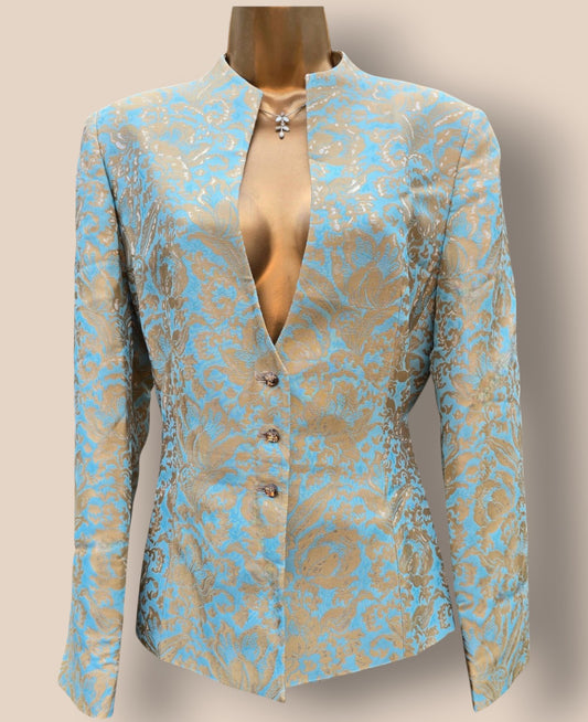Brunella Jacquard Blue And Gold Jacket UK 16 US 12 EU 44 Timeless Fashions