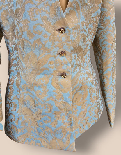 Brunella Jacquard Blue And Gold Jacket UK 16 US 12 EU 44 Timeless Fashions