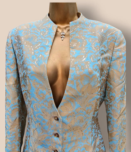 Brunella Jacquard Blue And Gold Jacket UK 16 US 12 EU 44 Timeless Fashions