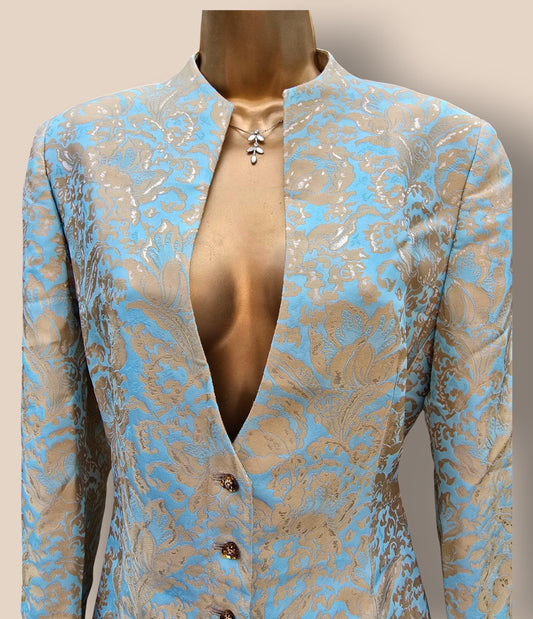 Brunella Jacquard Blue And Gold Jacket UK 16 US 12 EU 44 Timeless Fashions