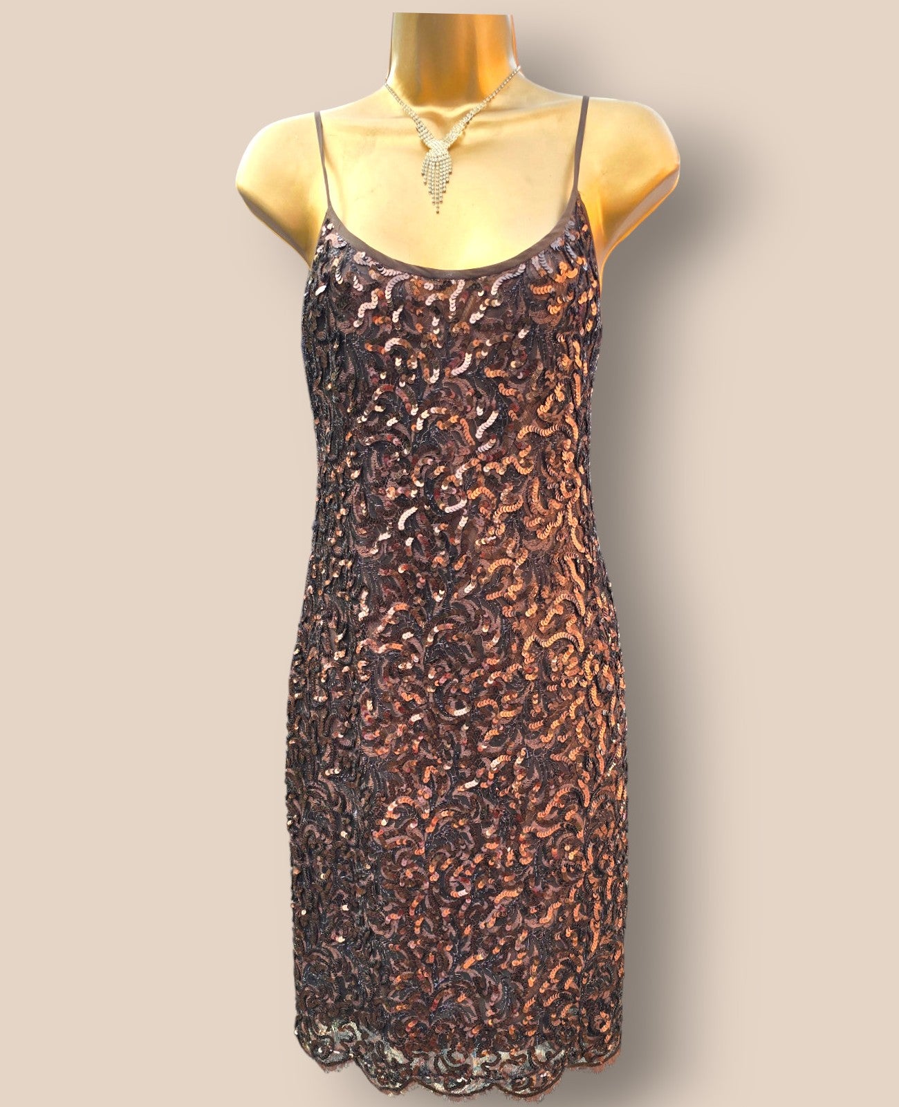 Caroline Charles Vintage Brown Sequinned Dress And Bolero UK 10 US 6 EU 36 Timeless Fashions