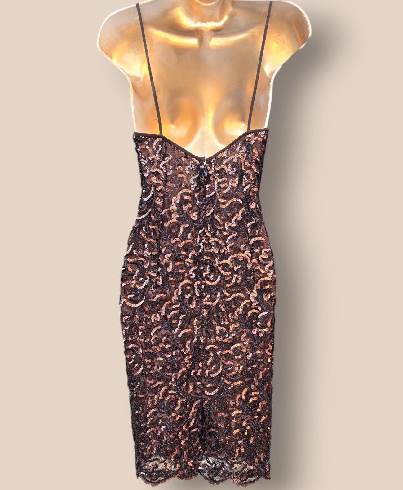 Caroline Charles Vintage Brown Sequinned Dress And Bolero UK 10 US 6 EU 36 Timeless Fashions