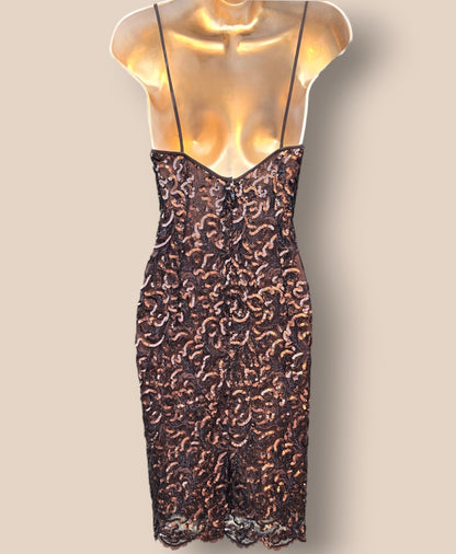 Caroline Charles Vintage Brown Sequinned Dress And Bolero UK 10 US 6 EU 36 Timeless Fashions