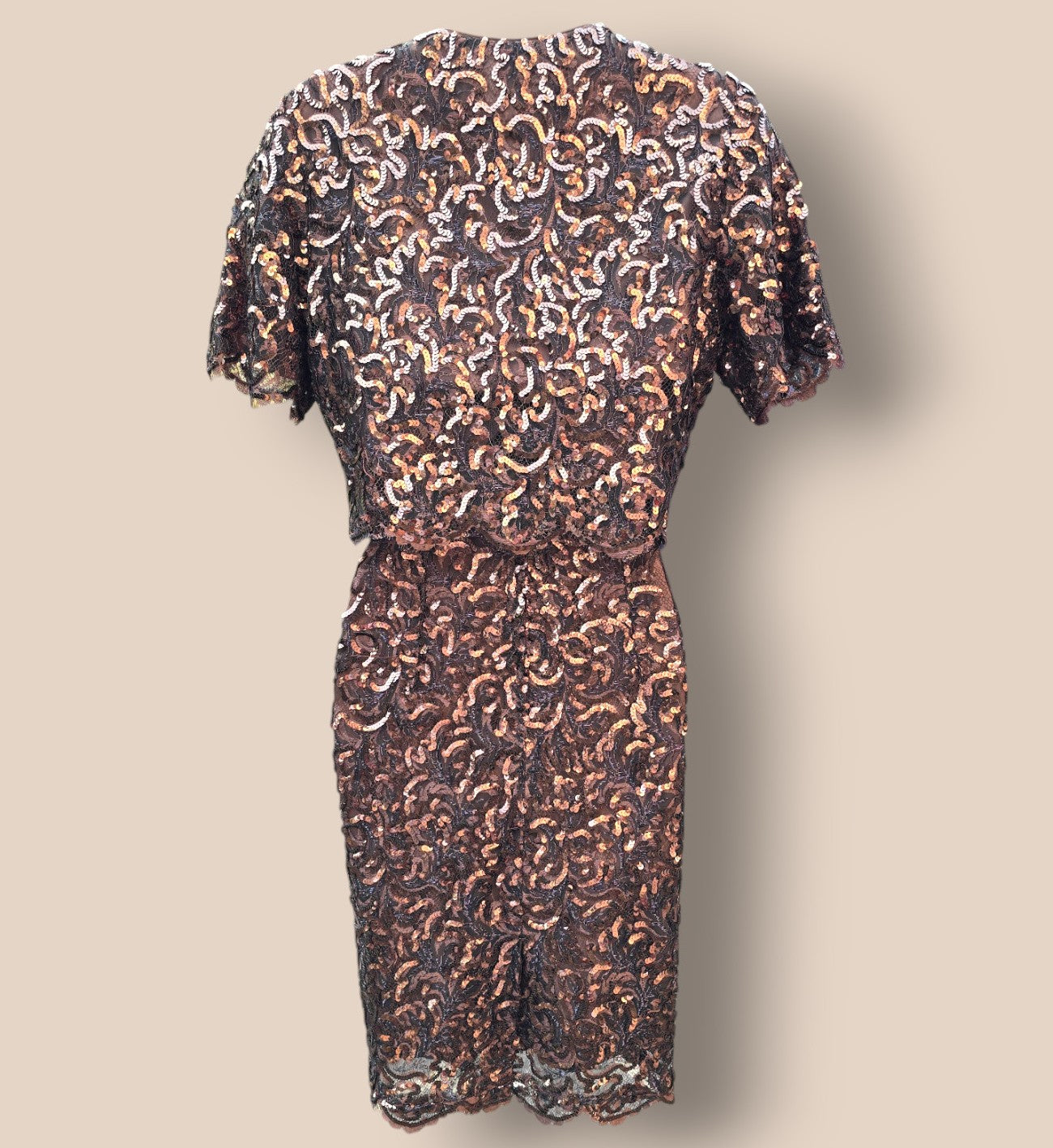 Caroline Charles Vintage Brown Sequinned Dress And Bolero UK 10 US 6 EU 36 Timeless Fashions