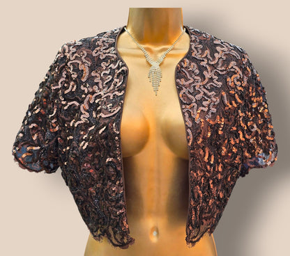 Caroline Charles Vintage Brown Sequinned Dress And Bolero UK 10 US 6 EU 36 Timeless Fashions