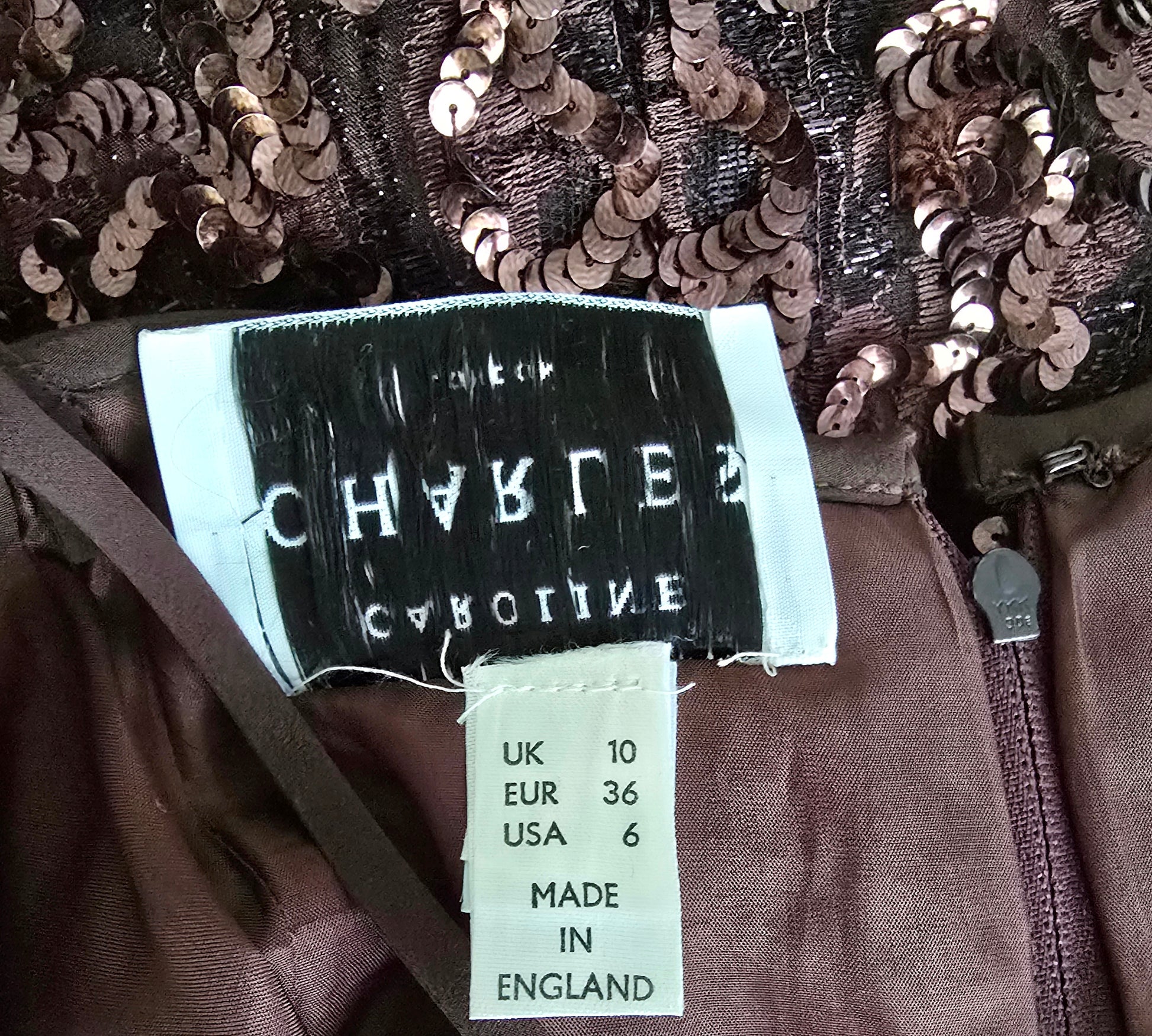 Caroline Charles Vintage Brown Sequinned Dress And Bolero UK 10 US 6 EU 36 Timeless Fashions