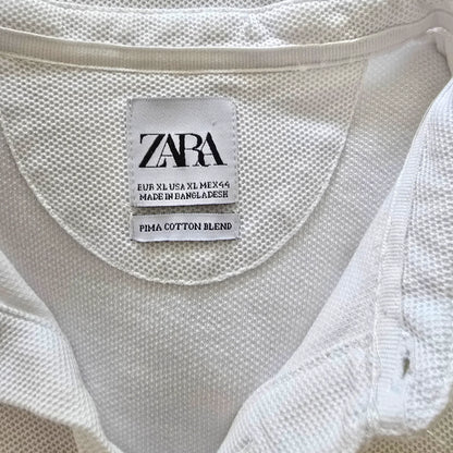 Zara Mens White Grandad Collar Short Sleeve Pole Shirt UK XL - Timelessfashions