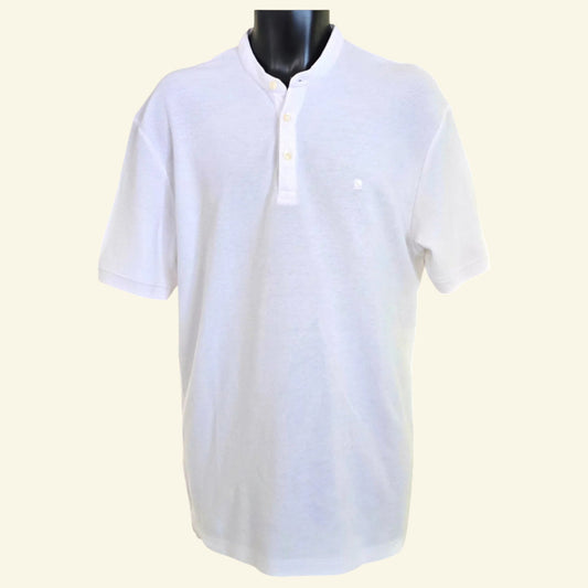Zara Mens White Grandad Collar Short Sleeve Pole Shirt UK XL - Timelessfashions