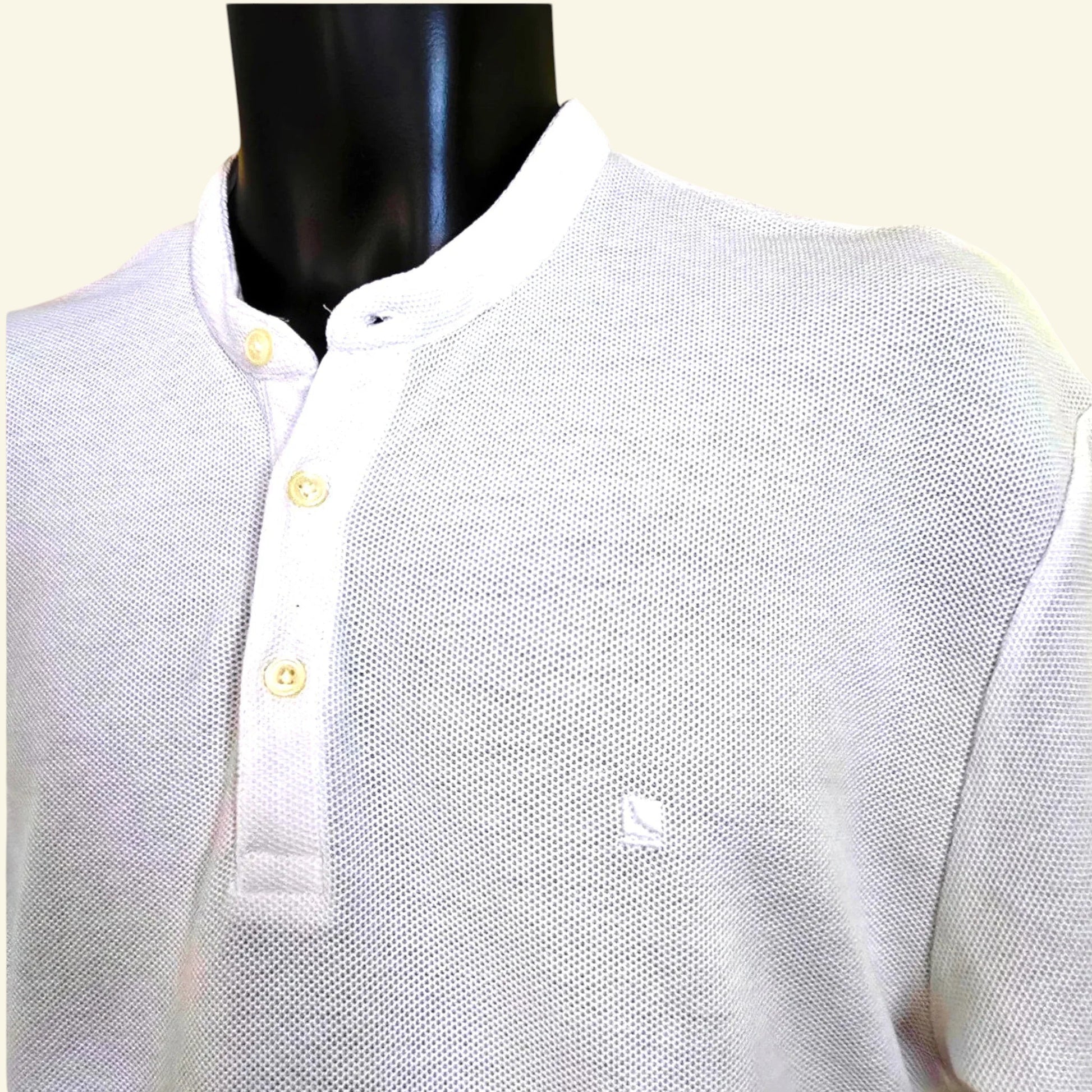 Zara Mens White Grandad Collar Short Sleeve Pole Shirt UK XL - Timelessfashions