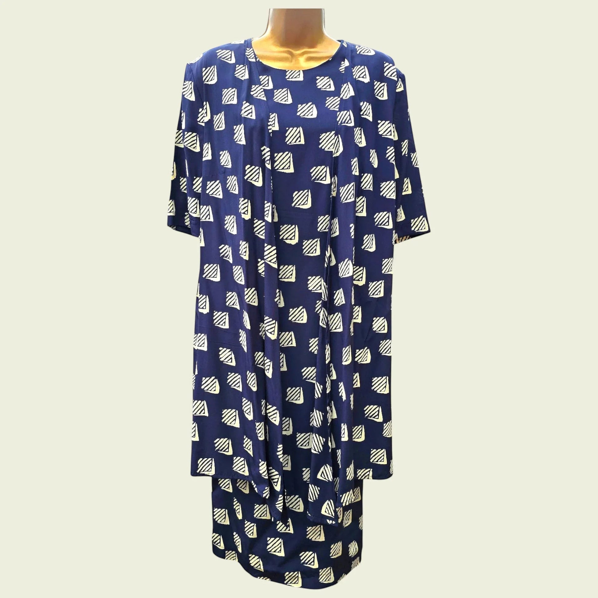 Fink Vintage Navy & White Dress With Attached Over Shirt UK 16 US 12 EU 44 - Timelessfashions