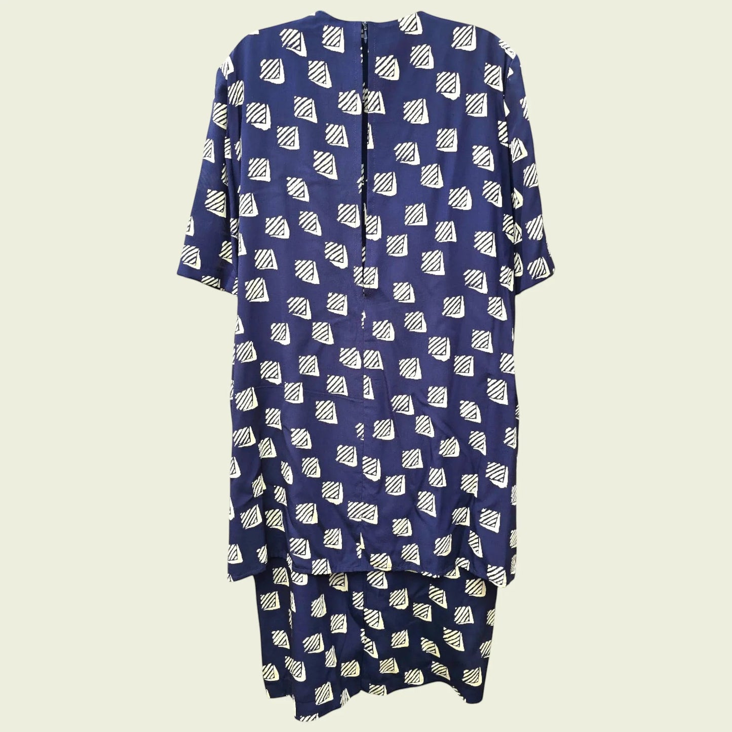 Fink Vintage Navy & White Dress With Attached Over Shirt UK 16 US 12 EU 44 - Timelessfashions